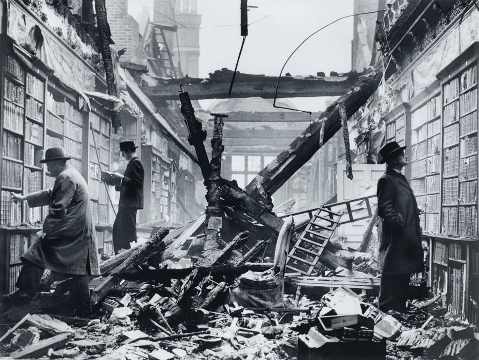 The Library at Holland House, Kensington, London, after an air raid